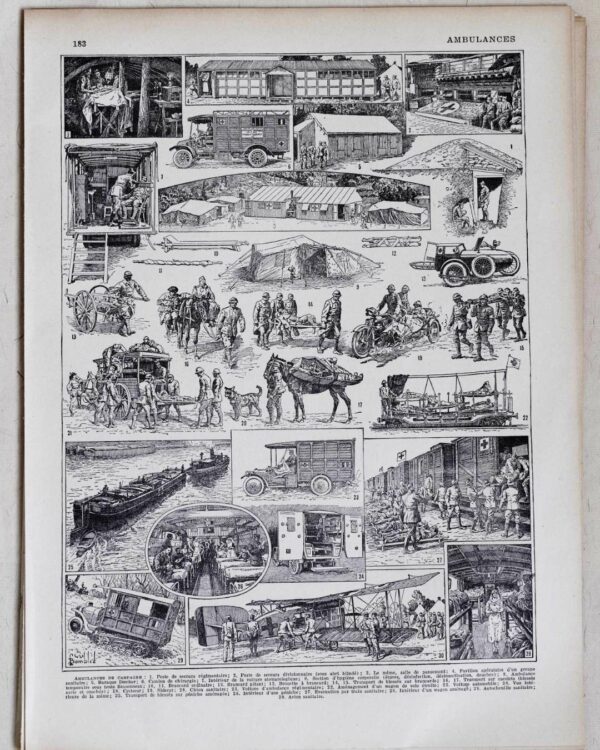 Ambulances et secours militaires, planche ancienne années 1930