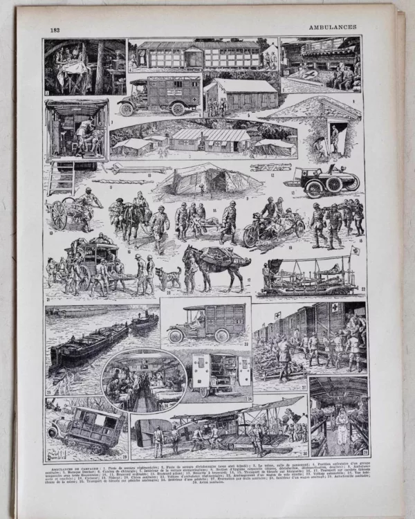 Ambulances et secours militaires, planche ancienne années 1930