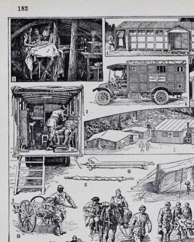 Ambulances et secours militaires, planche ancienne années 1930