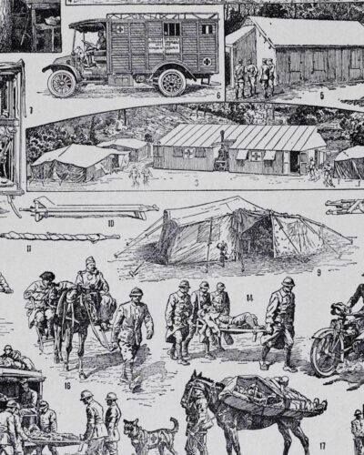 Ambulances et secours militaires, planche ancienne années 1930