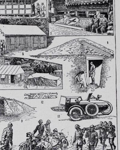 Ambulances et secours militaires, planche ancienne années 1930