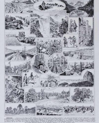 Amérique, carte ancienne et planche géographique années 1930