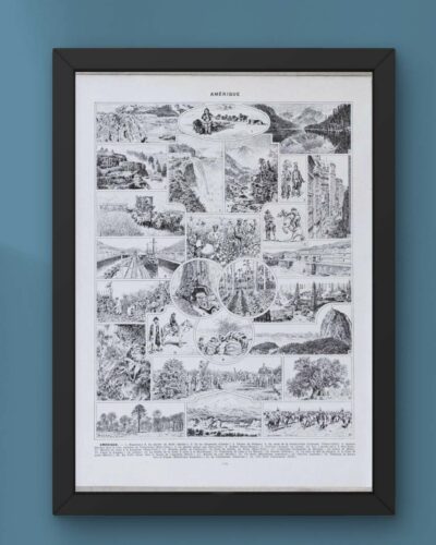 Amérique, carte ancienne et planche géographique années 1930