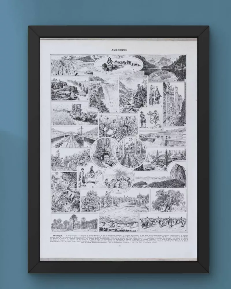 Amérique, carte ancienne et planche géographique années 1930 – verso du document ancien