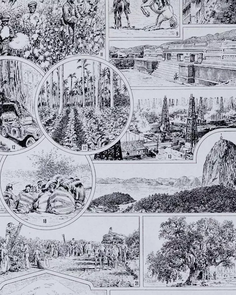 Amérique, carte ancienne et planche géographique années 1930 – verso encadré en décoration murale