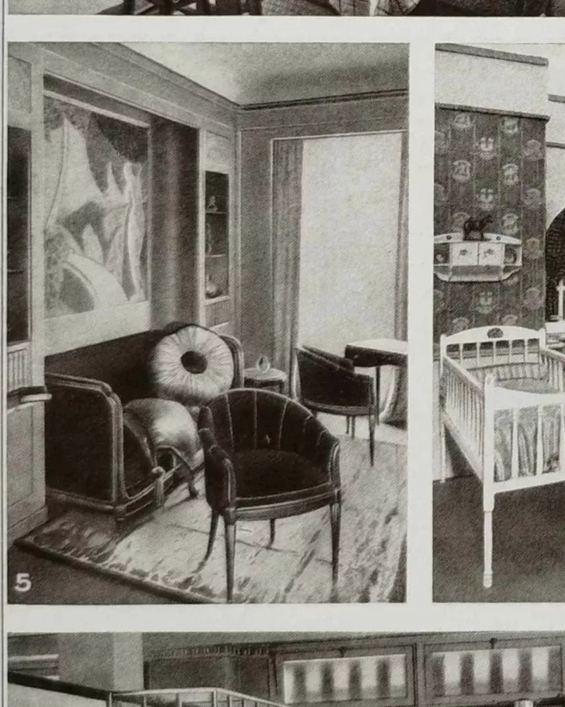 Ameublement et intérieurs modernes, planche décorative 1930 – verso encadré en décoration murale