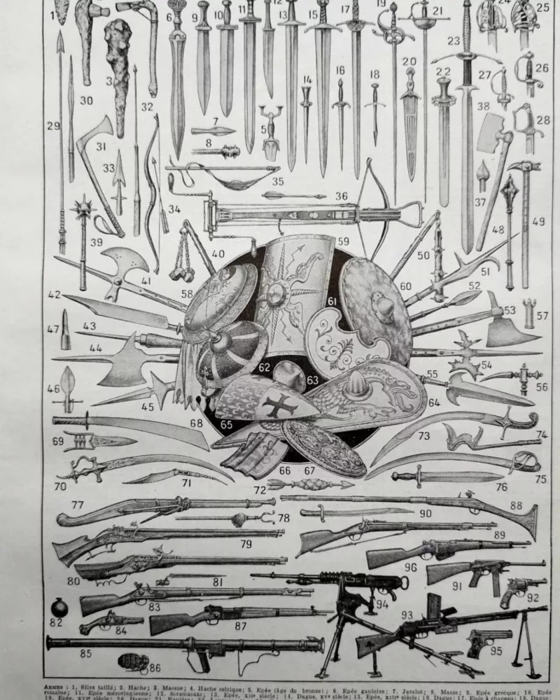 armes-a10.jpg Armes, planche historique originale vers 1950 – planche ancienne entière