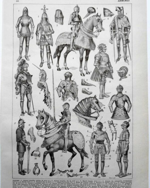 Armures, planche historique de Chéri Hérouard vers 1950