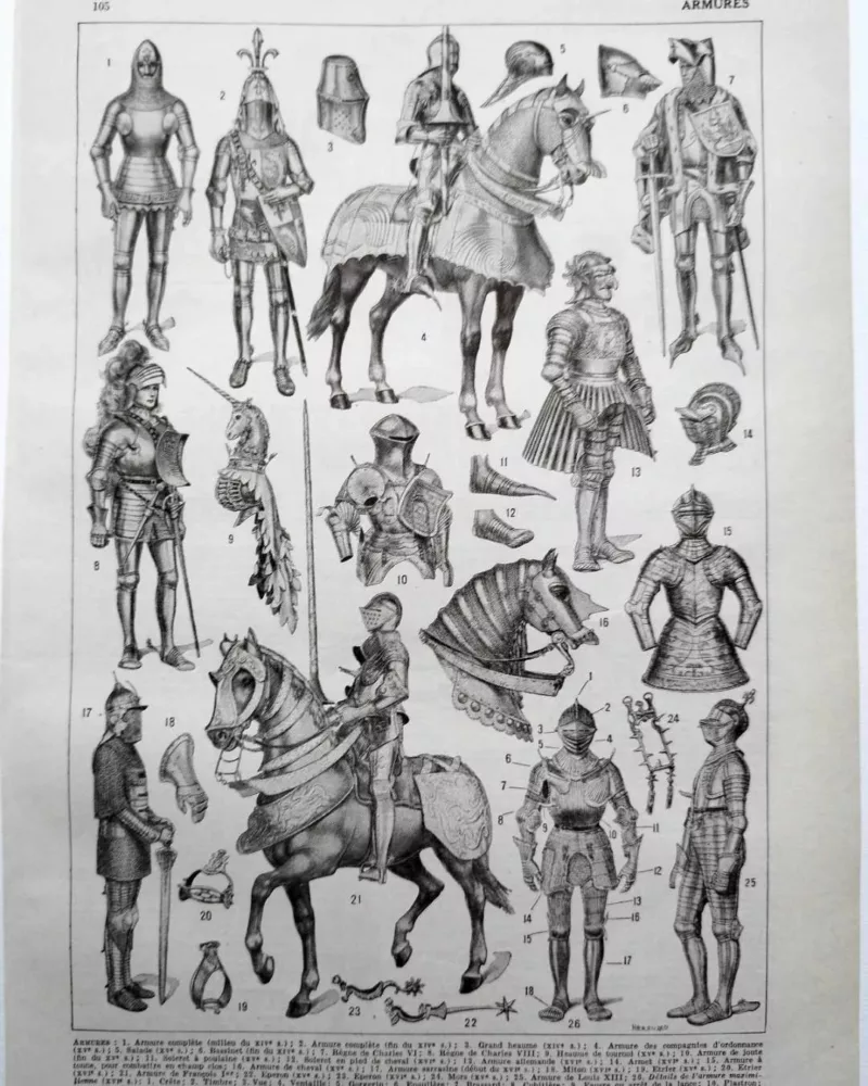 Armures, planche historique de Chéri Hérouard vers 1950