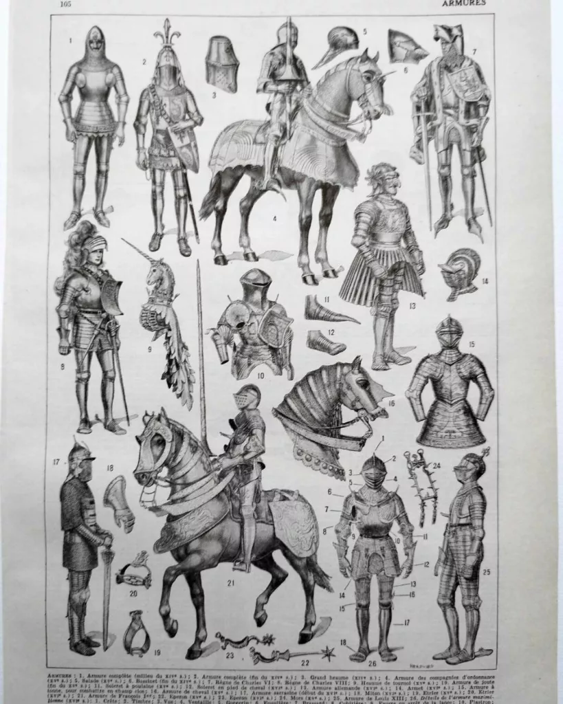 Armures, planche historique de Chéri Hérouard vers 1950