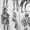 Armures, planche historique de Chéri Hérouard vers 1950 – détail de la planche ancienne