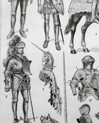 Armures, planche historique de Chéri Hérouard vers 1950