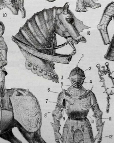 Armures, planche historique de Chéri Hérouard vers 1950