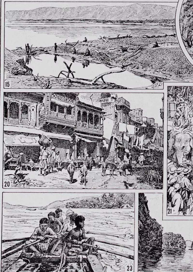 Asie, scènes historiques et carte géopolitique, planche 1930