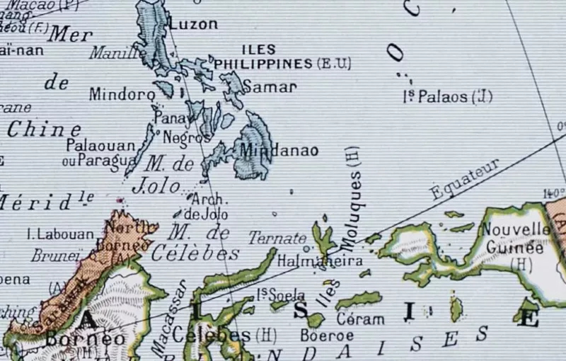 Asie, scènes historiques et carte géopolitique, planche 1930