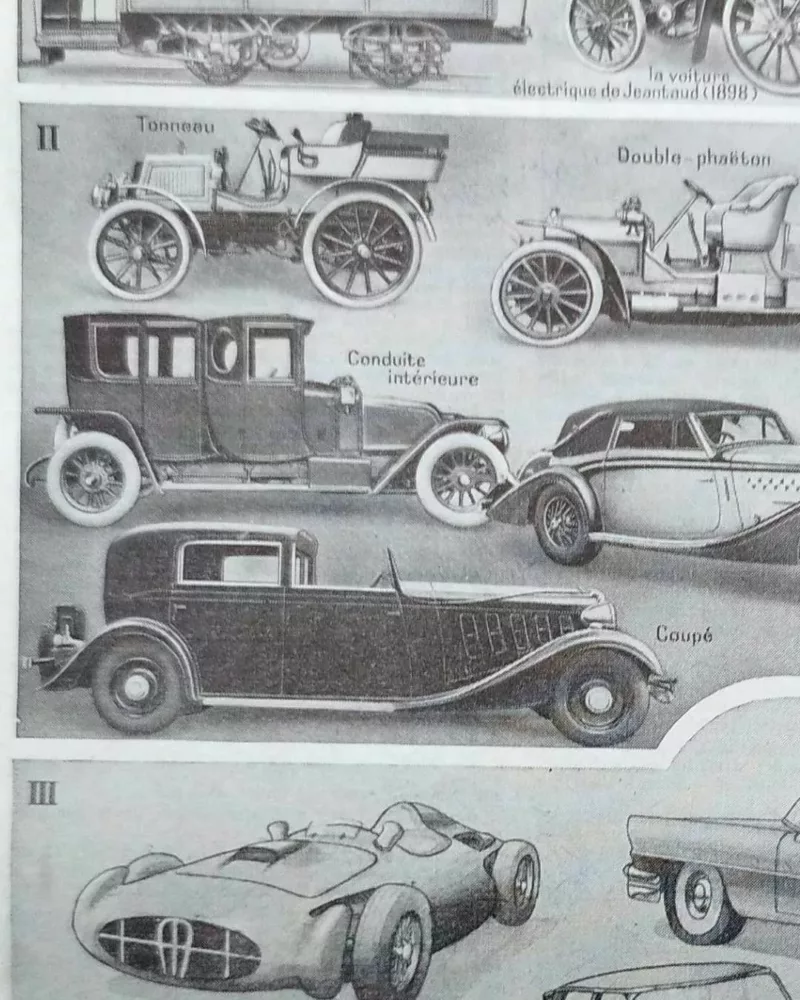 Automobiles, planche technique originale 1950 – détail de la planche ancienne