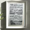 Automobiles, planche technique originale 1950 – planche encadrée en décoration murale
