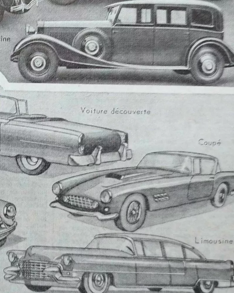 Automobiles, planche technique originale 1950 – détail de la planche ancienne