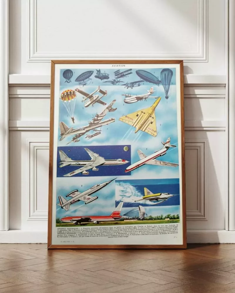 aviation-a12.jpg Aviation, planche encyclopédique originale 1950 – planche encadrée en décoration murale