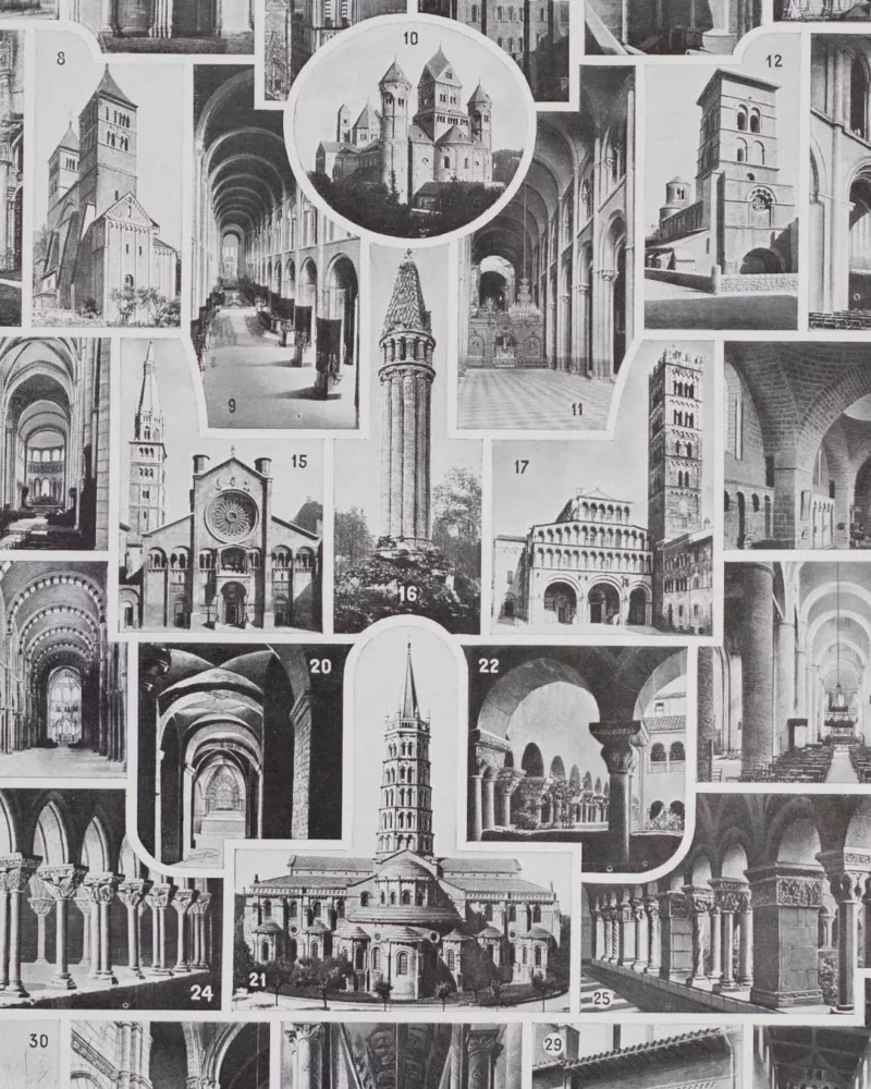 Art roman, architecture et sculpture, planche 1930 – planche ancienne entière