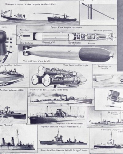 Sous-marins et torpilleurs, planche encyclopédique 1930