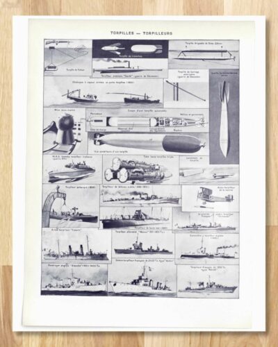 Sous-marins et torpilleurs, planche encyclopédique 1930