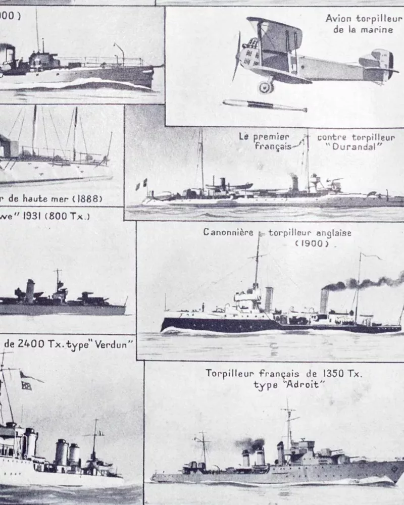 Sous-marins et torpilleurs, planche encyclopédique 1930 – détail de la planche ancienne