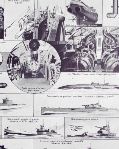 Sous-marins et torpilleurs, planche encyclopédique 1930