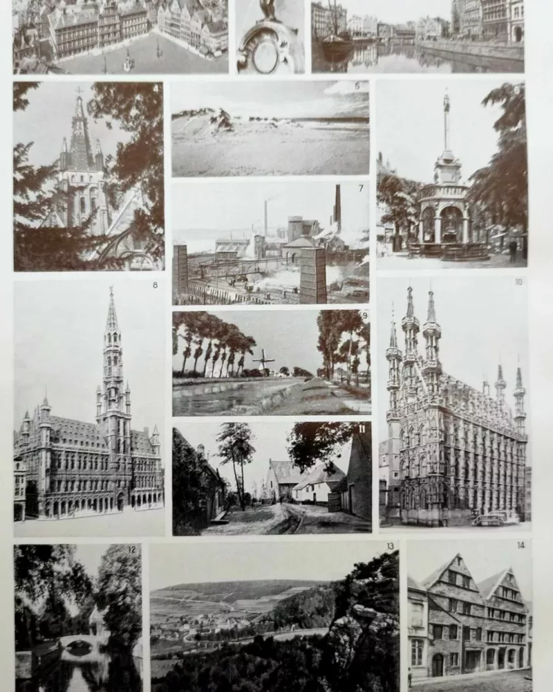 Belgique, carte géographique et photographies 1950 – planche ancienne entière