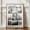 Belgique, carte géographique et photographies 1950 – planche encadrée en décoration murale