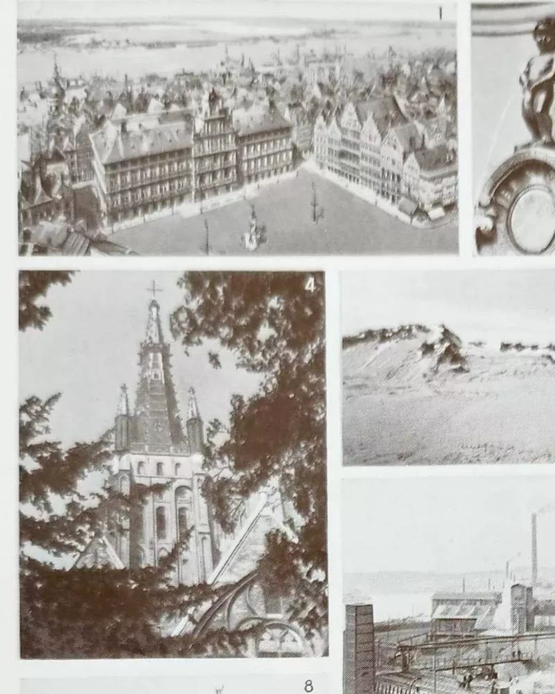 Belgique, carte géographique et photographies 1950 – détail de la planche ancienne