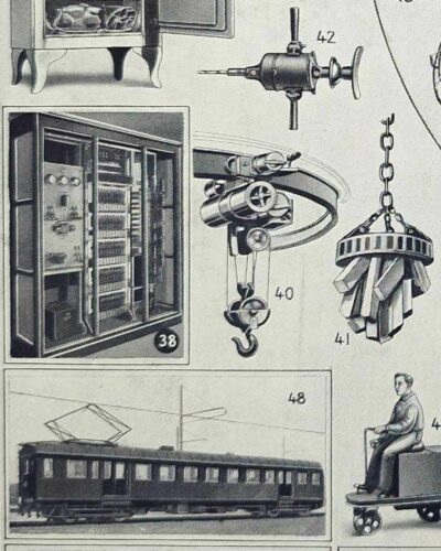 Électricité et machines, planche scientifique années 1930