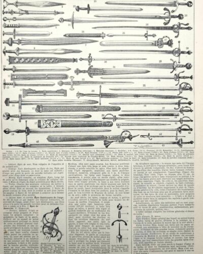 Épées et armes blanches, planche historique années 1930