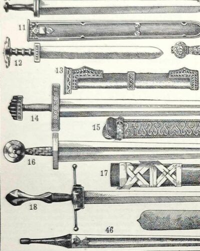 Épées et armes blanches, planche historique années 1930