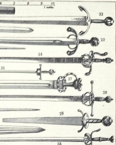 Épées et armes blanches, planche historique années 1930