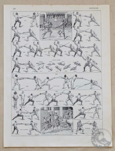 Escrime, fleuret, épée et sabre, planche sportive 1930