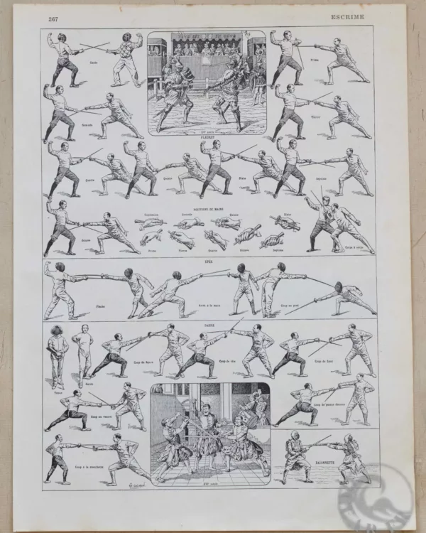 escrime-sport-01-1-scaled-1 Escrime, fleuret, épée et sabre, planche sportive 1930