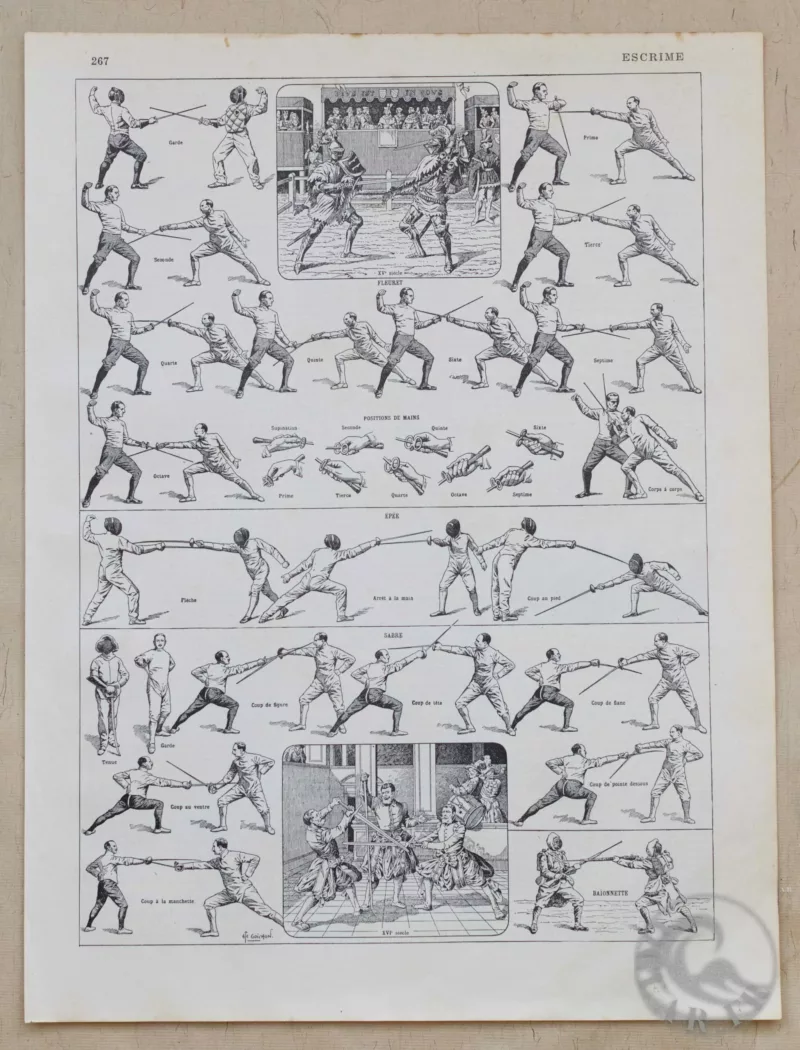 escrime-sport-01-scaled-1 Escrime, fleuret, épée et sabre, planche sportive 1930