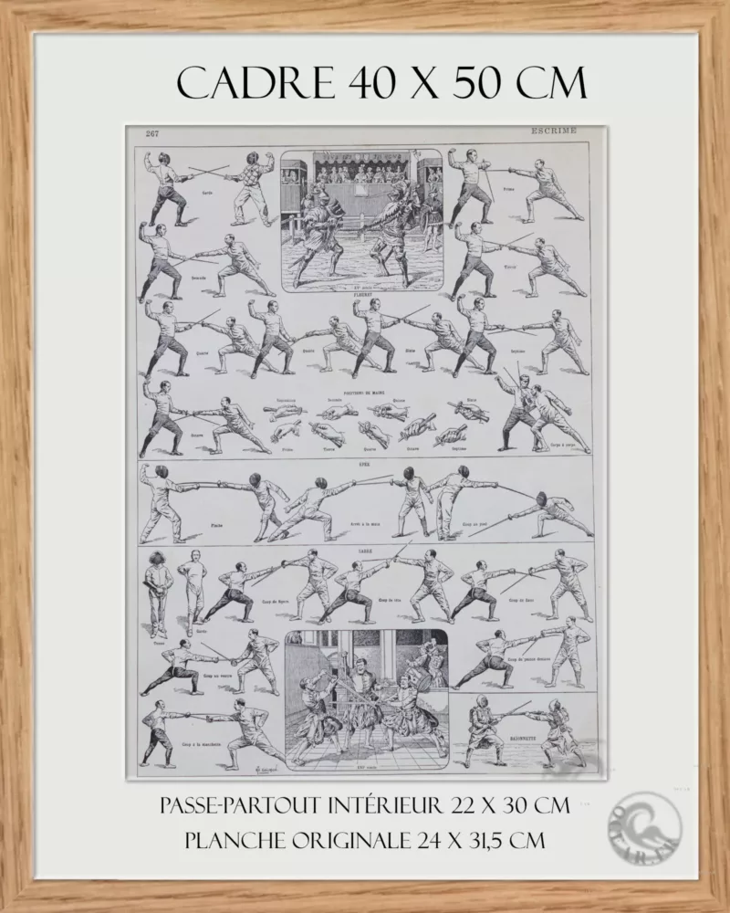 cadre2 Escrime, fleuret, épée et sabre, planche sportive 1930