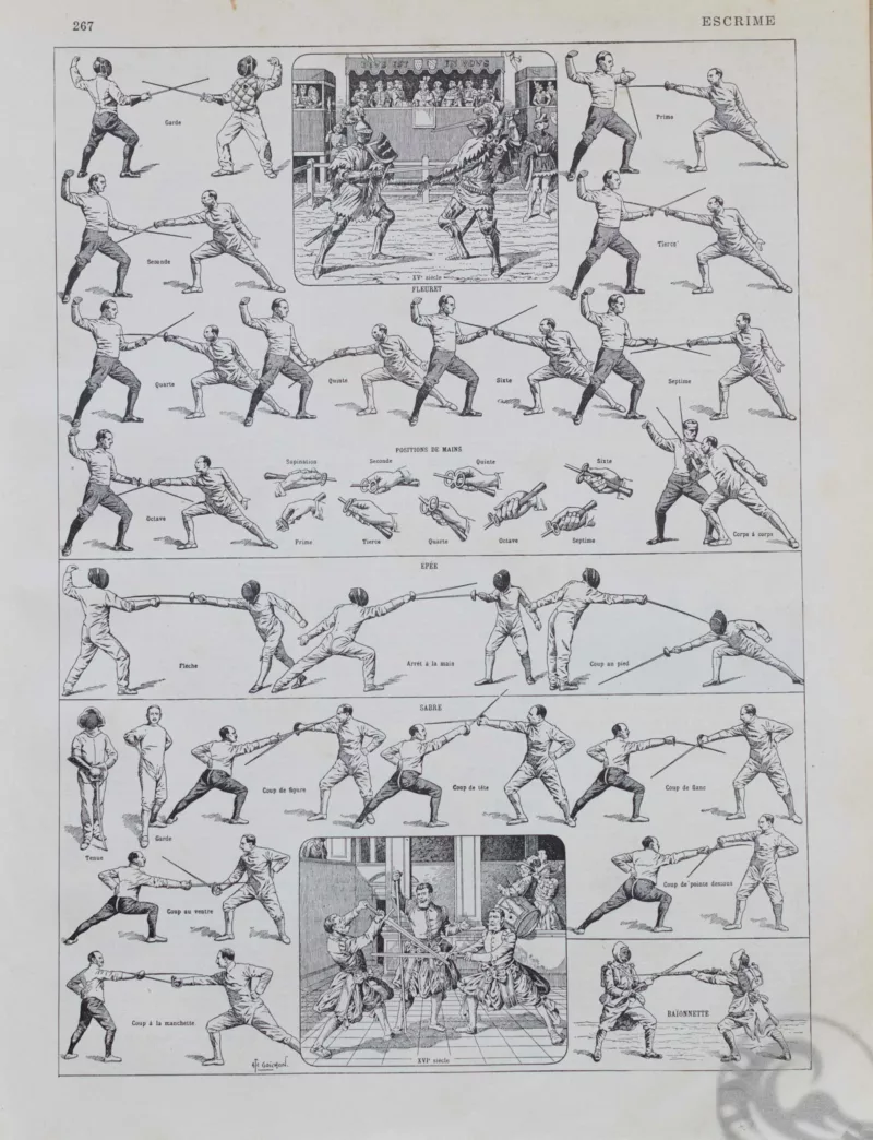 escrime-sport-03-scaled-1 Escrime, fleuret, épée et sabre, planche sportive 1930