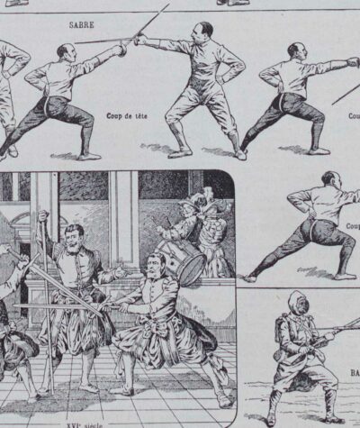 Escrime, fleuret, épée et sabre, planche sportive 1930