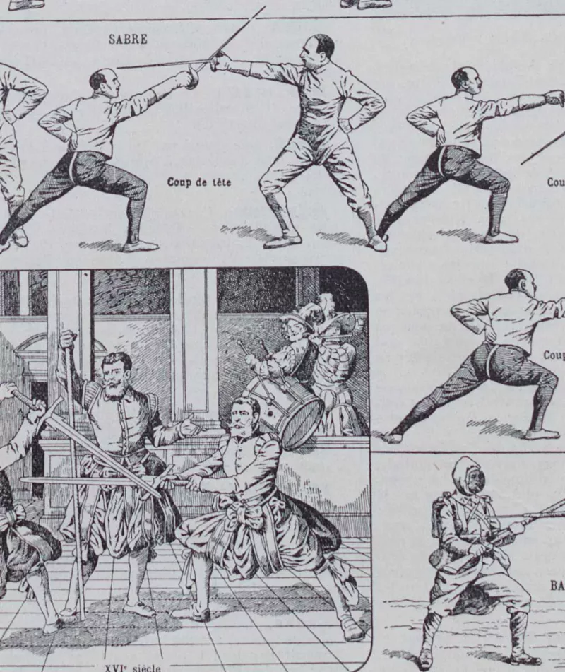 escrime-sport-05 Escrime, fleuret, épée et sabre, planche sportive 1930