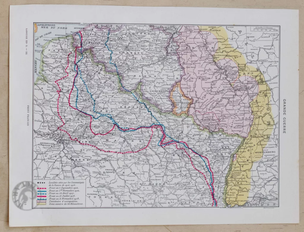 Grande Guerre 1914-1918, cartes des fronts, planche 1930