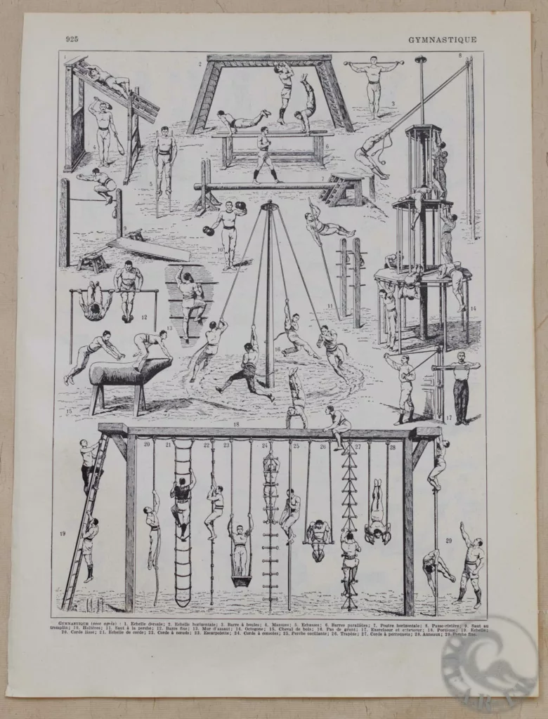 Gymnastique et sports, exercices d’époque, planche 1930