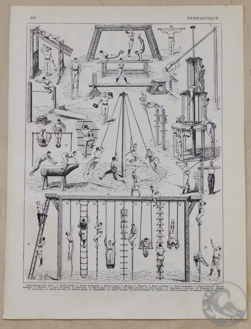 Gymnastique et sports, exercices d’époque, planche 1930