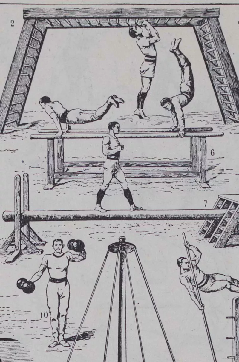 Gymnastique et sports, exercices d’époque, planche 1930