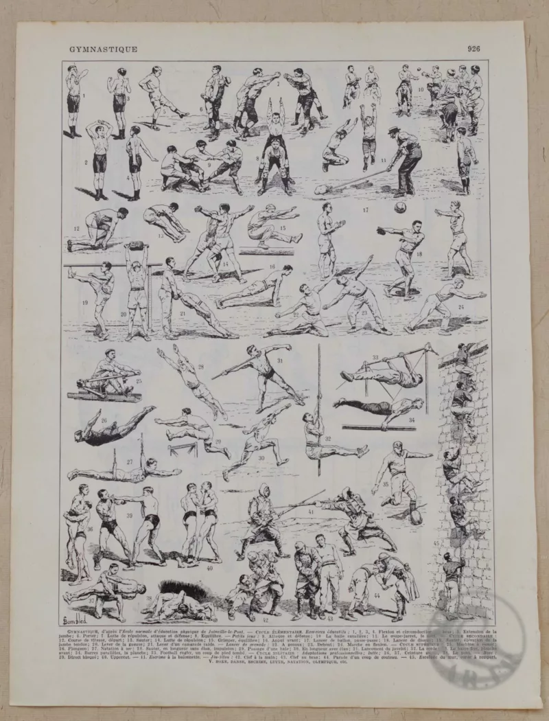 Gymnastique et sports, exercices d’époque, planche 1930