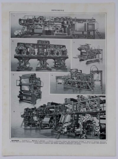 Machines d’imprimerie, planche technique originale 1930