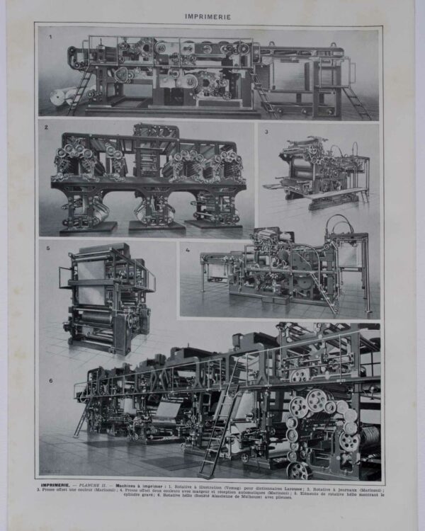 Machines d’imprimerie, planche technique originale 1930