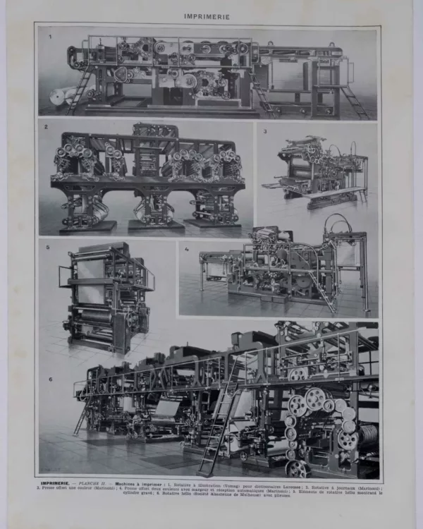 Machines d’imprimerie, planche technique originale 1930